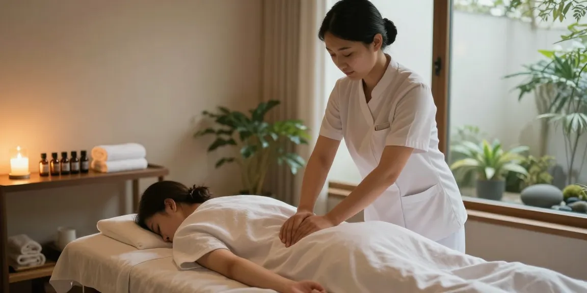 Massage session in a tranquil spa room, featuring professional massage techniques and soothing atmosphere.