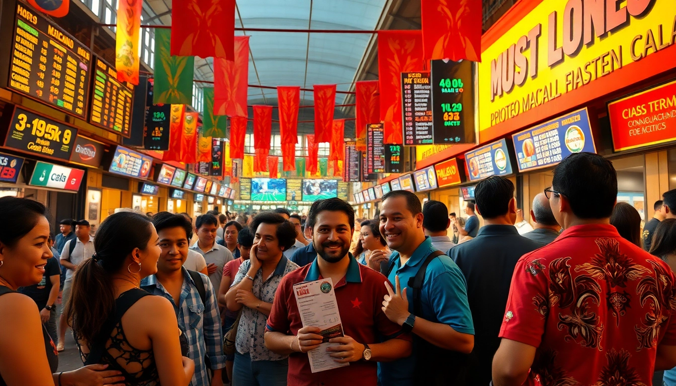 Engaging sports betting Mexico scene in a vibrant plaza showcasing enthusiastic bettors.