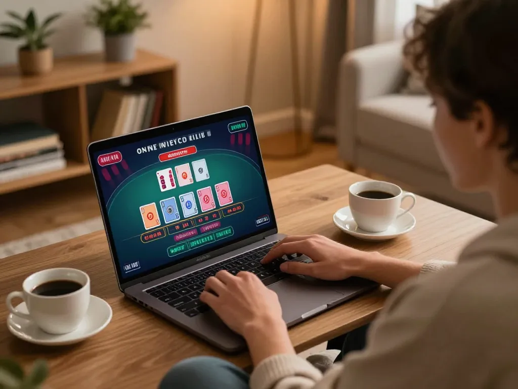 Engaging experience on the tr88 homepage with a player enjoying an online casino game in a cozy home atmosphere.