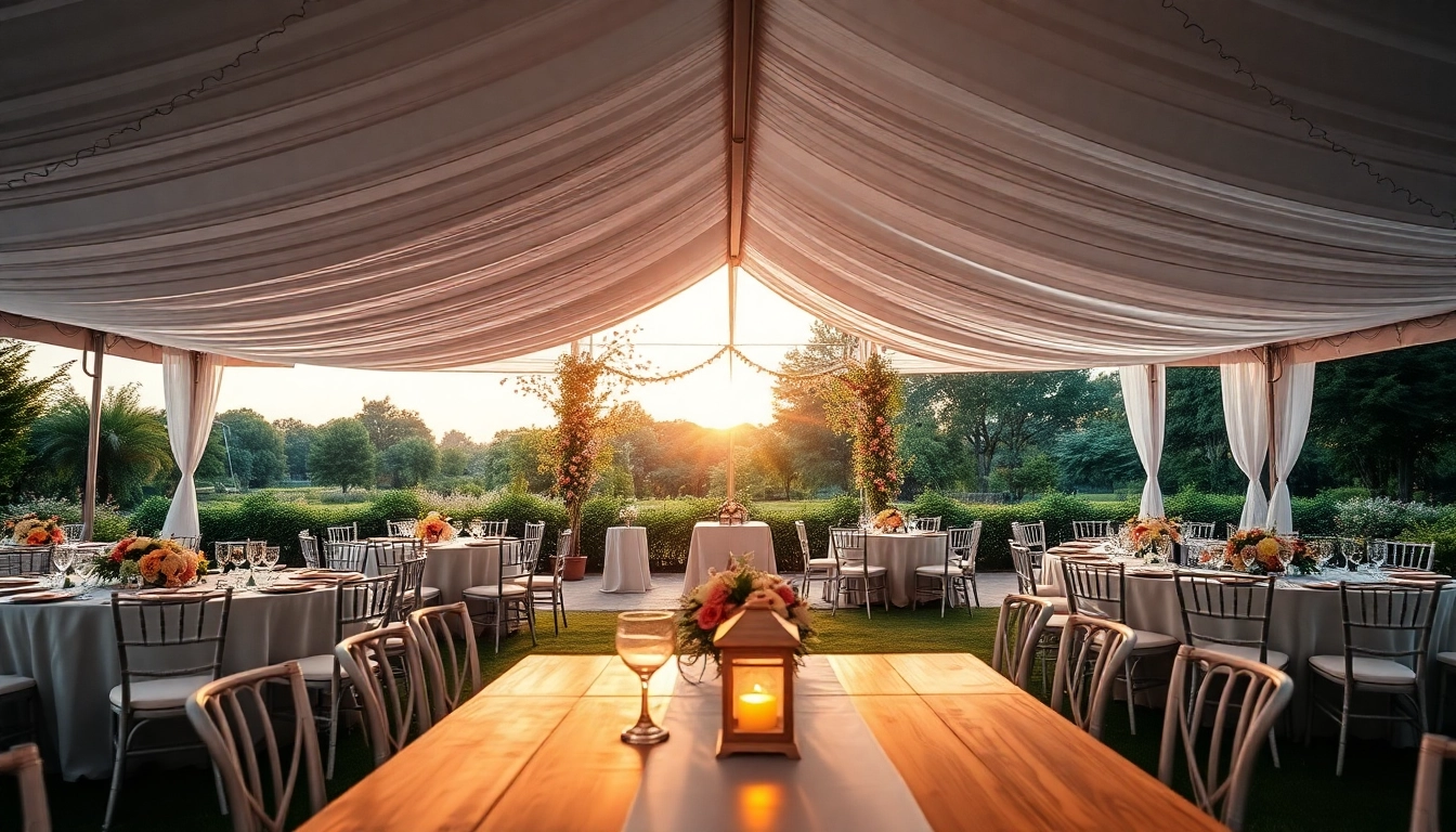 Wedding Tent Chair & Table Rentals beautifully styled for an elegant outdoor wedding.