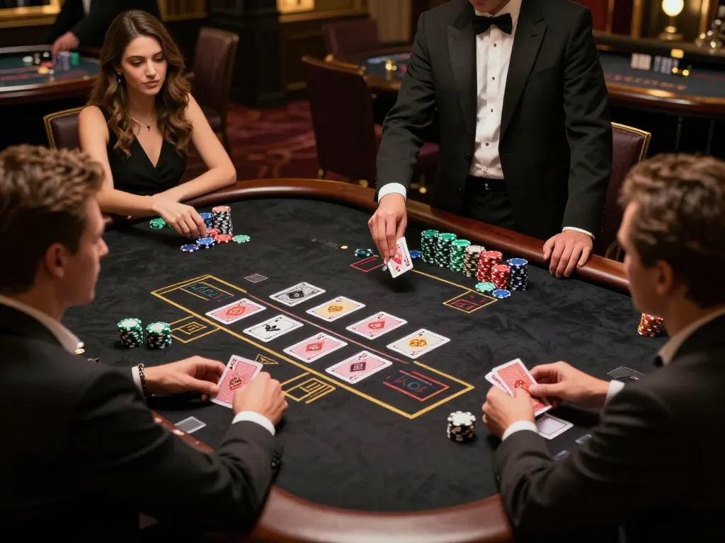 Engaged players strategizing at the open88 blackjack table, showcasing immersive casino gameplay.