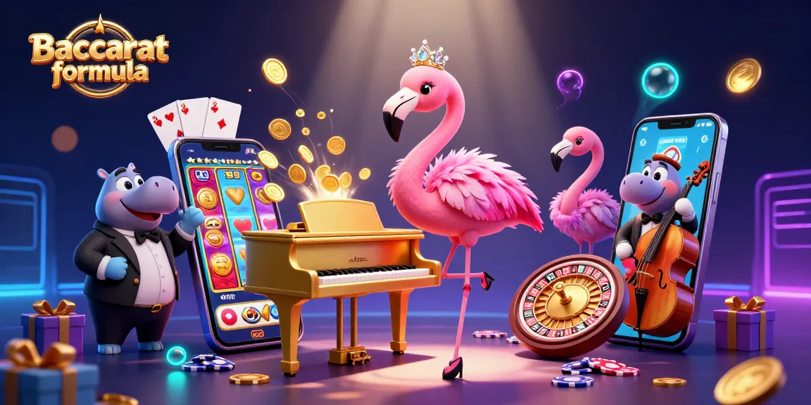 Baccarat formula showcasing a vibrant casino scene with a flamingo singer and hippo bassist, highlighting dynamic game elements.