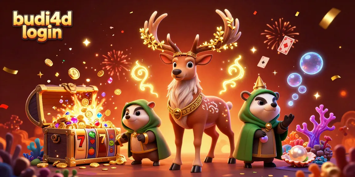 BUDI4D login showcases vibrant casino elements in a fantasy scene, enhancing online slot excitement.