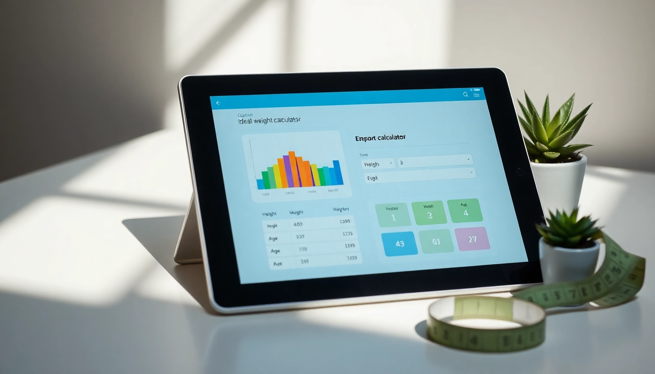 Engage with the ideal weight calculator interface showcasing vibrant metrics and health-focused design.