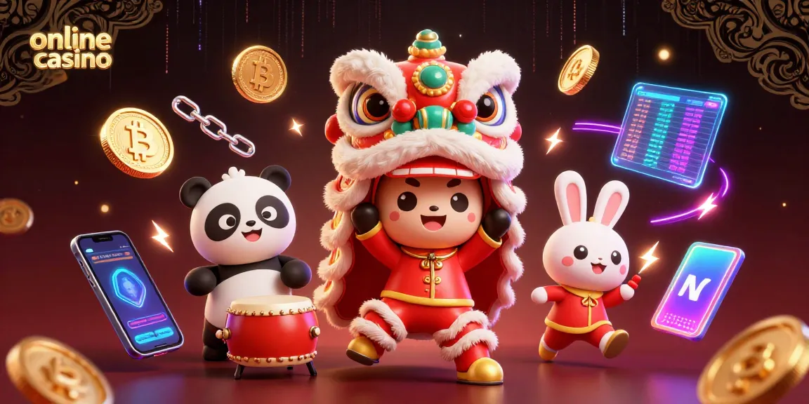 Engage in vibrant action at our online casino with lively characters celebrating amidst cryptocurrencies and game elements.