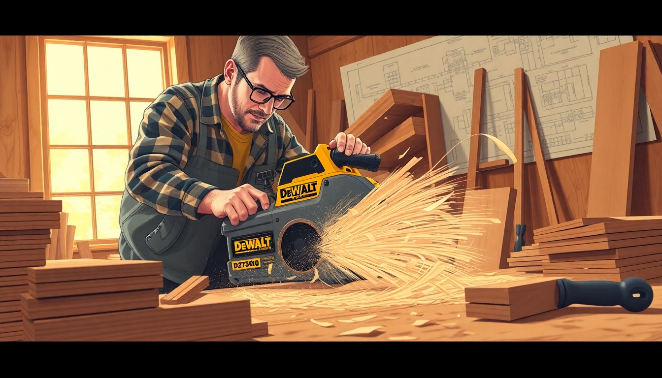 DeWalt D27300 planer efficiently shaping wood in a professional workshop environment.