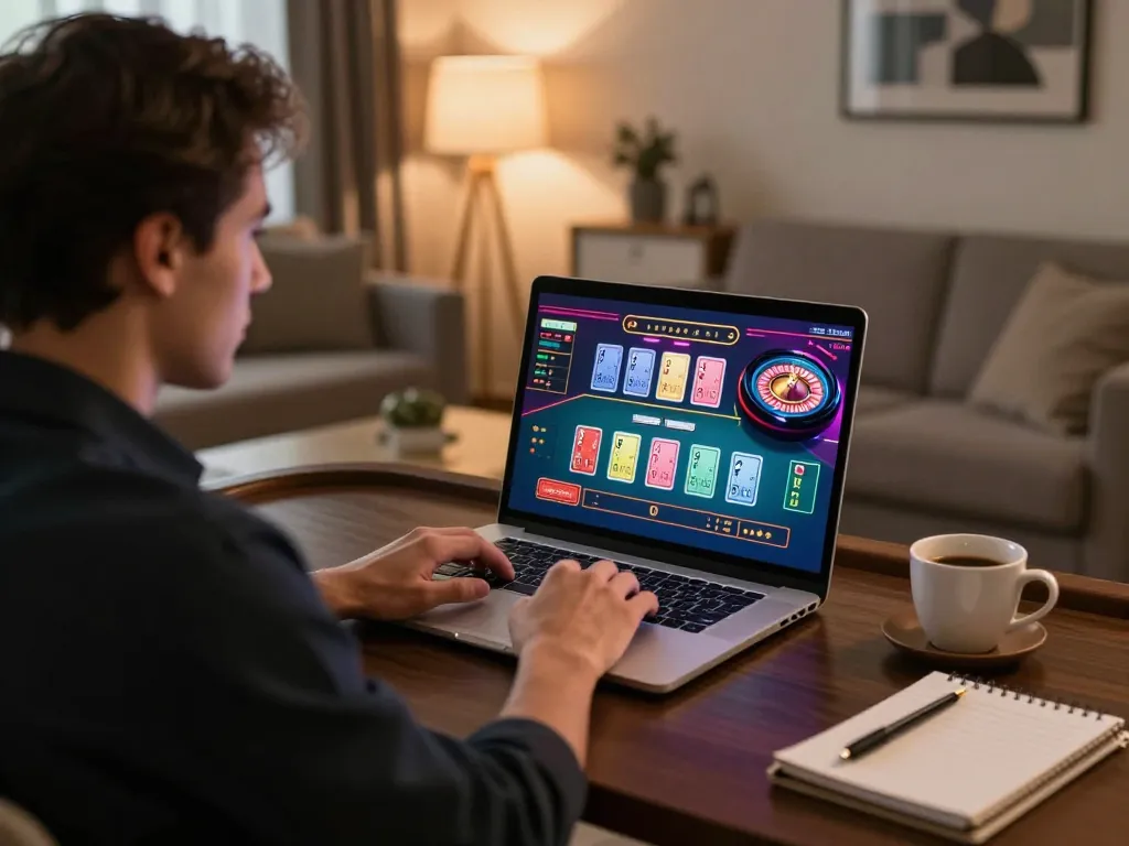 KJC player engaging in an online live dealer game while strategizing at home.