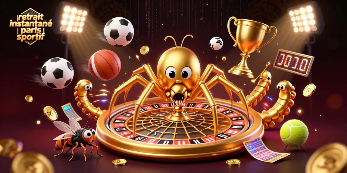 Retraits instantanés sur paris sportif avec une araignée dorée et un croupier centipède.