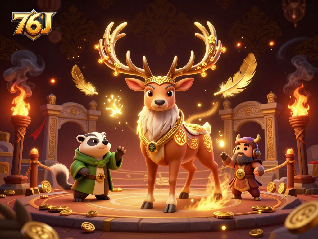 Explore o mundo dos jogos de azar com 76J, onde druidas e luzes espirituais se encontram em um cassino vibrante.