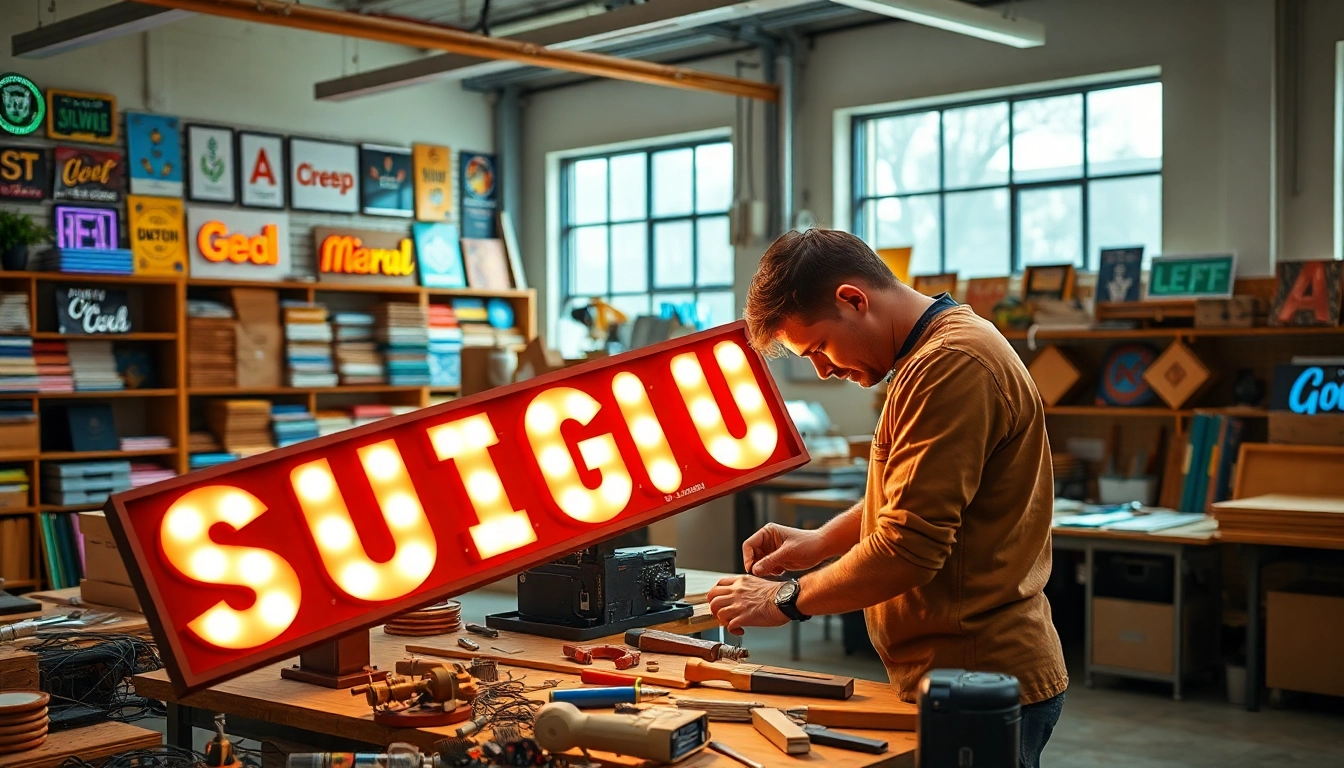 Showcasing sign manufacturing where artisans create custom signs with precision and creativity.