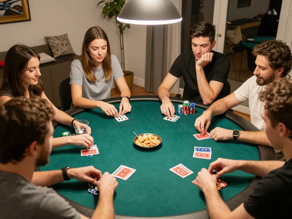 Players immersing in a home poker night while using 123b-bm for betting strategies