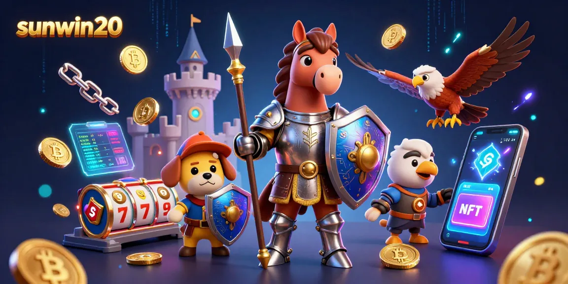 Engage in games at sunwin20 with a vivid 3D scene of armor-clad knights and crypto elements.