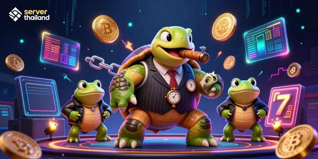 Experience lively casino action with the server thailand and vibrant cartoon characters in a thrilling illustration.