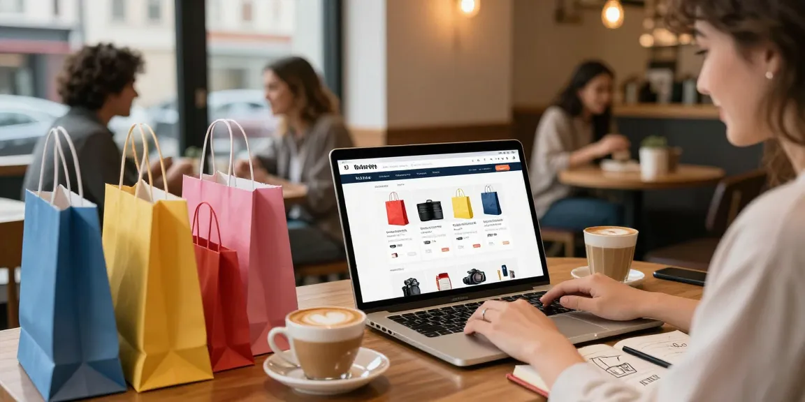 Engaging online shopping experience at https://forumup.org/shop/search.php?ca_id=&addr1=&addr2=&addr3=&schKeyword in a modern coffee shop.