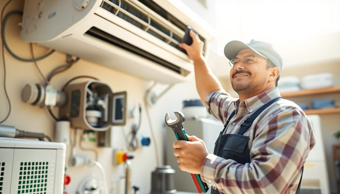 HVAC services minneapolis expert performing maintenance on a home air conditioning unit.