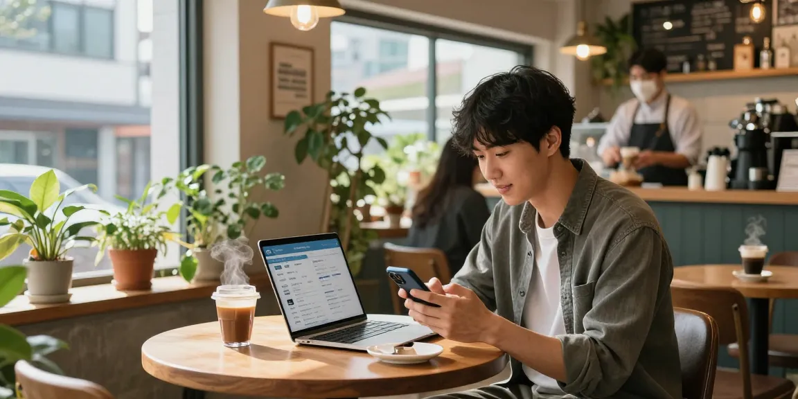 하루이야기를 통해 강남에서 구인 정보를 찾는 카페 풍경