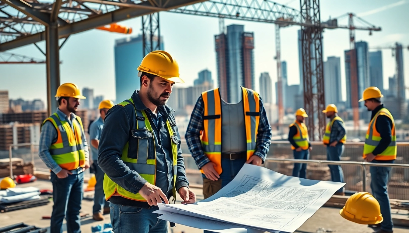 Dynamic scene of a Manhattan General Contractor supervising a vibrant construction project.