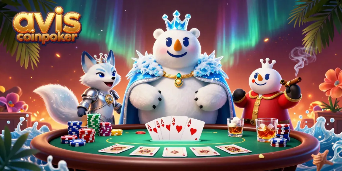 Jouez avec l'ice king et l'avis CoinPoker au poker dans cette illustration dynamique et colorée.