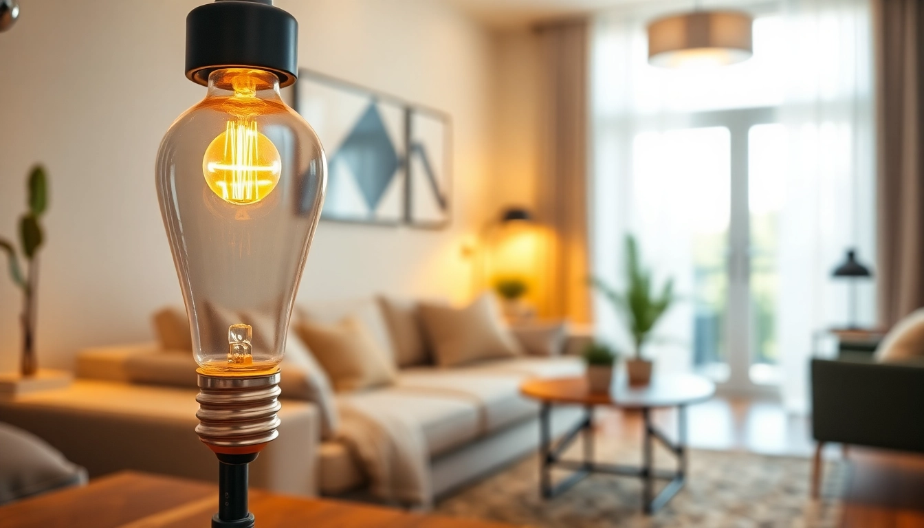 A19 light bulb illuminating a stylish living room lamp, demonstrating what is an a19 light bulb.