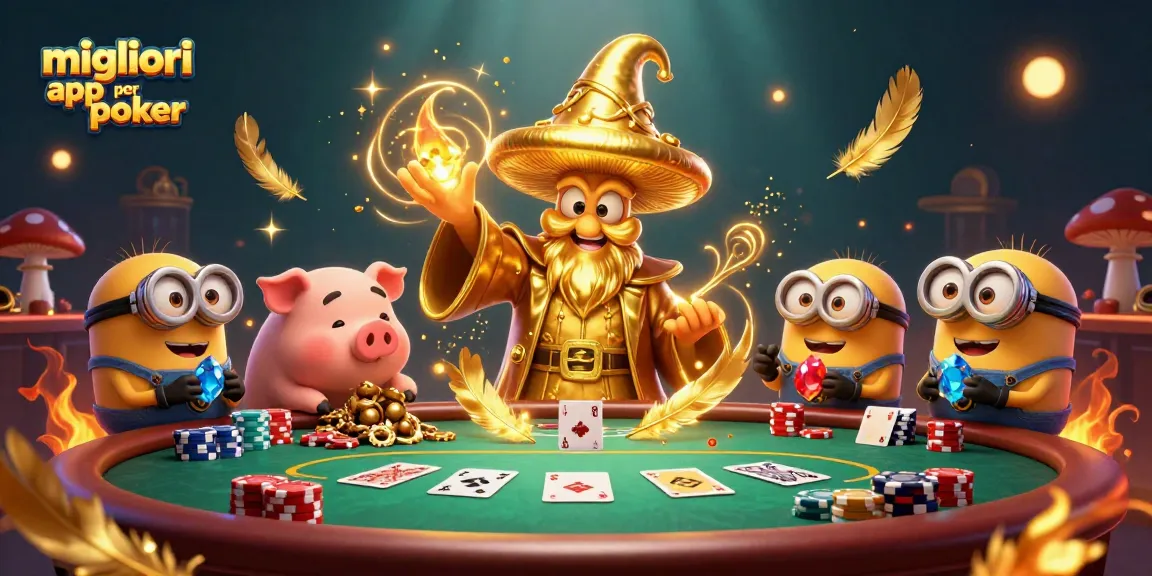 Scopri le migliori app per poker mentre il mago dorato crea tesori tra le fiches e le carte da gioco.