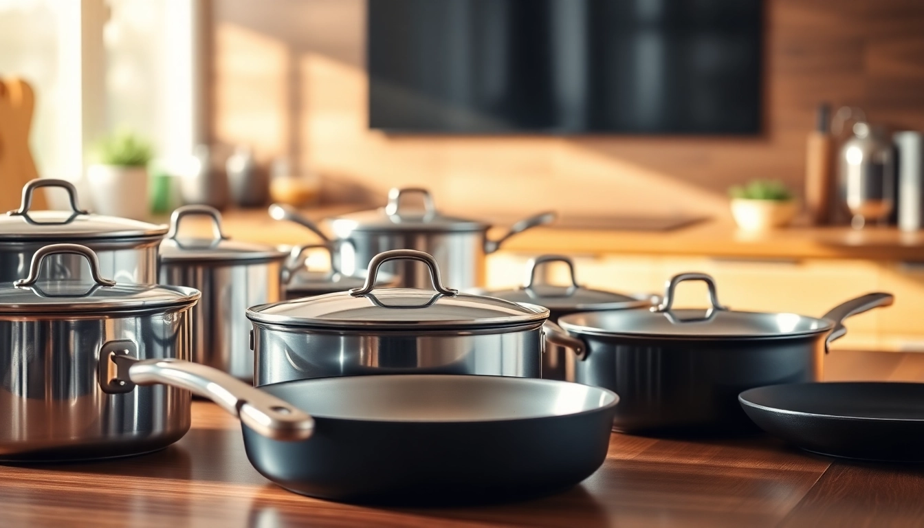 Showcase of the best cookware for induction NZ arranged elegantly on a kitchen countertop.