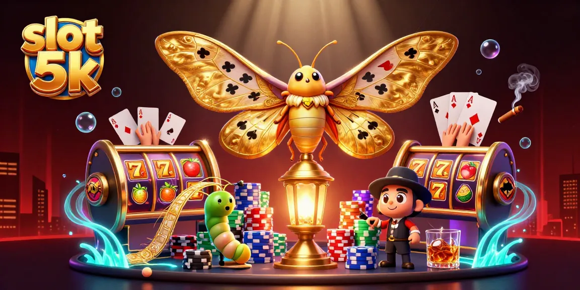 Experience thrilling action in slot 5k with vibrant casino scenes and majestic moths illustrating high-stakes play.