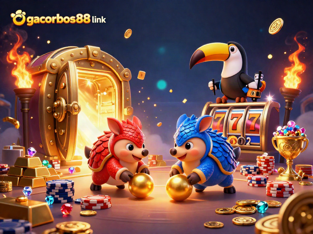 Experience thrilling gameplay with gacorbos88 link featuring vibrant pangolins in a dynamic casino scene.