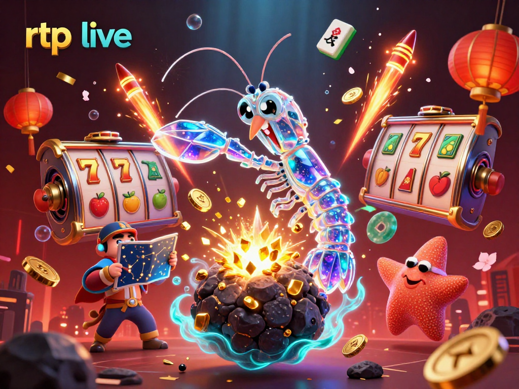 Engage with rtp live gaming excitement as a galactic samurai mantis shrimp punches through an asteroid of jewels while exploring a vibrant slot scene.