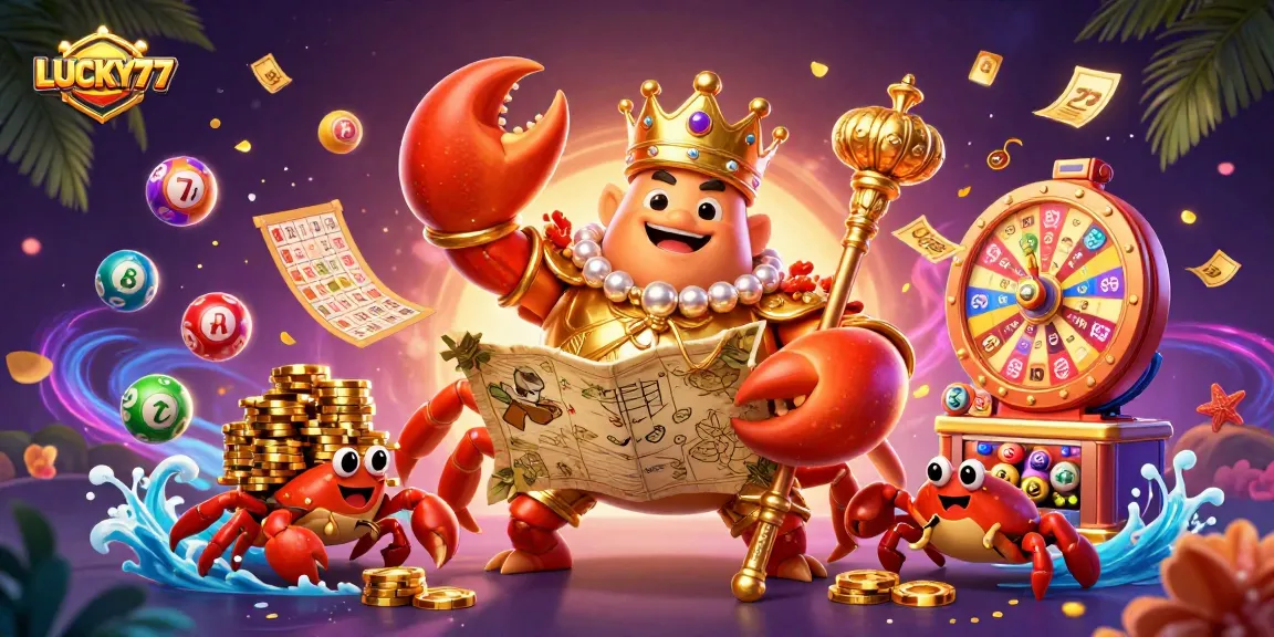 Join the excitement with LUCKY77 as the golden crab emperor presides over dazzling casino winnings.