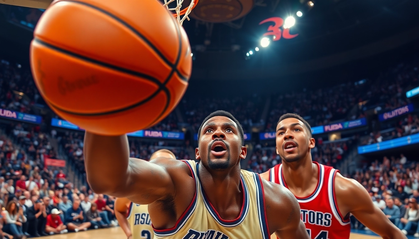 nba중계에서 활발하게 뛰는 농구 선수들의 생동감 넘치는 모습