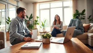 Engaging real estate agent presenting properties in a welcoming home setting.