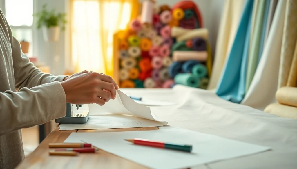 Mousseline stoffen worden vakkundig verwerkt door een ambachtsman in een zonovergoten atelier.