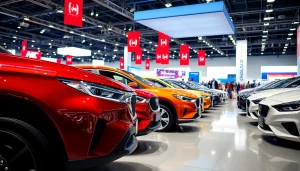 Auto Cars Show featuring diverse modern vehicles and energetic attendees in a vibrant setting.