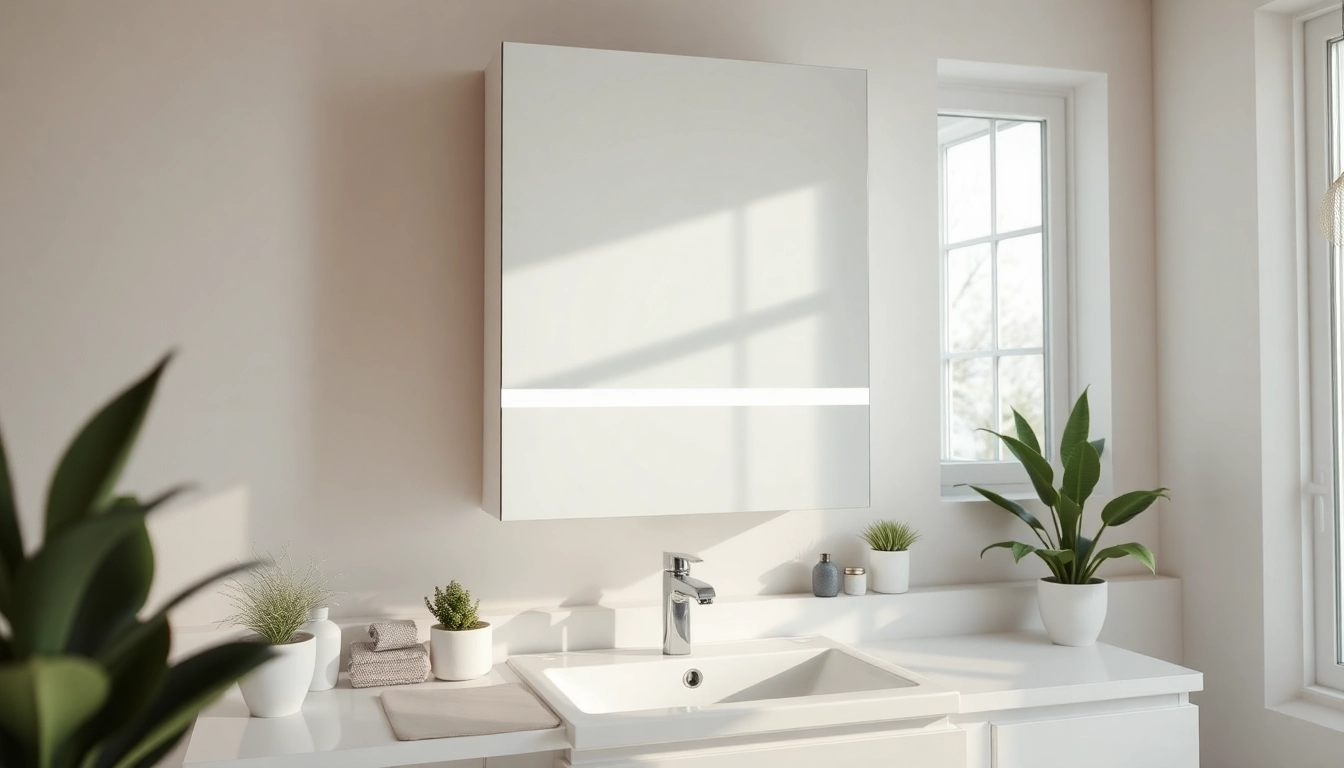 Spiegelschrank led in a modern bathroom setting, enhancing elegance and functionality.