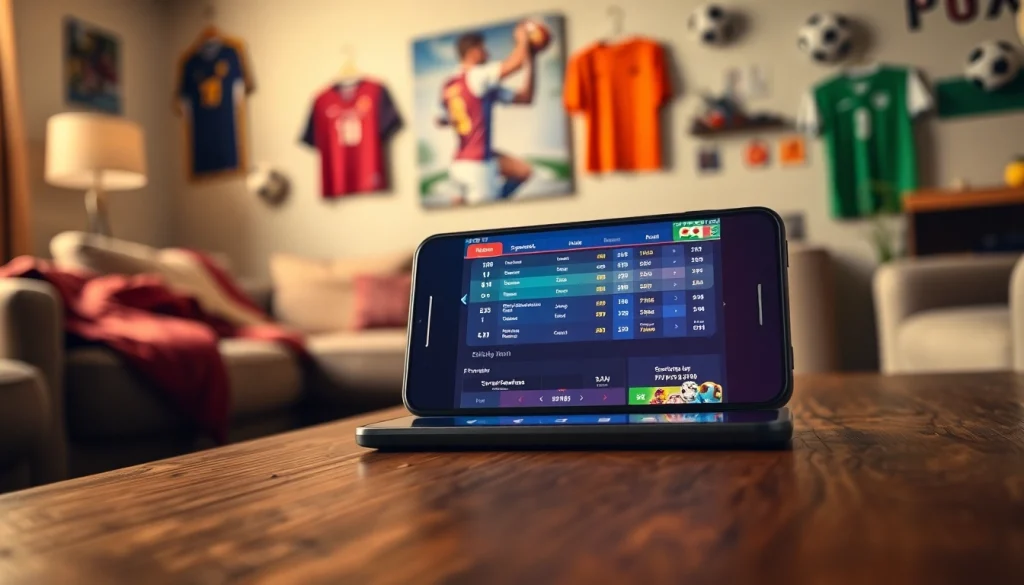 Engaging scene showcasing online sportsbooks India on a smartphone at a cozy betting setup.