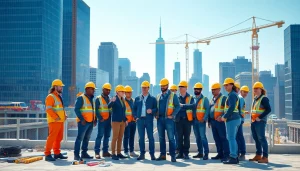 New York City Commercial General Contractor team collaborating on a bustling construction site.