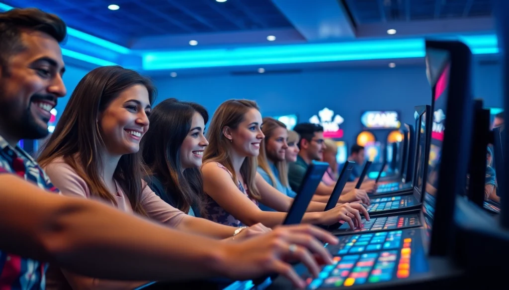 Experience the thrill of Canada online casinos with diverse players enjoying various games.