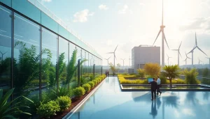 Dogecoin cloud mining earnings showcased in a modern, sustainable mining facility with advanced technology.