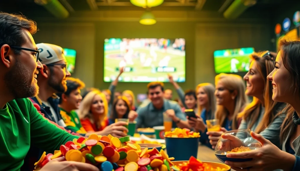 Engaged fans celebrating online sports betting Georgia in an energetic atmosphere during a game.