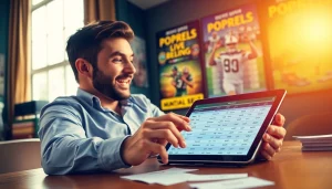 Engage in online sports betting New Brunswick while analyzing game odds on a tablet amid a vibrant setting.