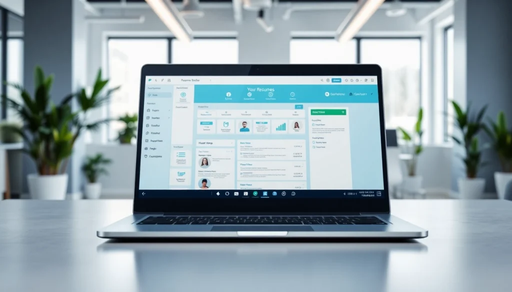 Create an impressive Resume Builder using customizable templates on a professional laptop.
