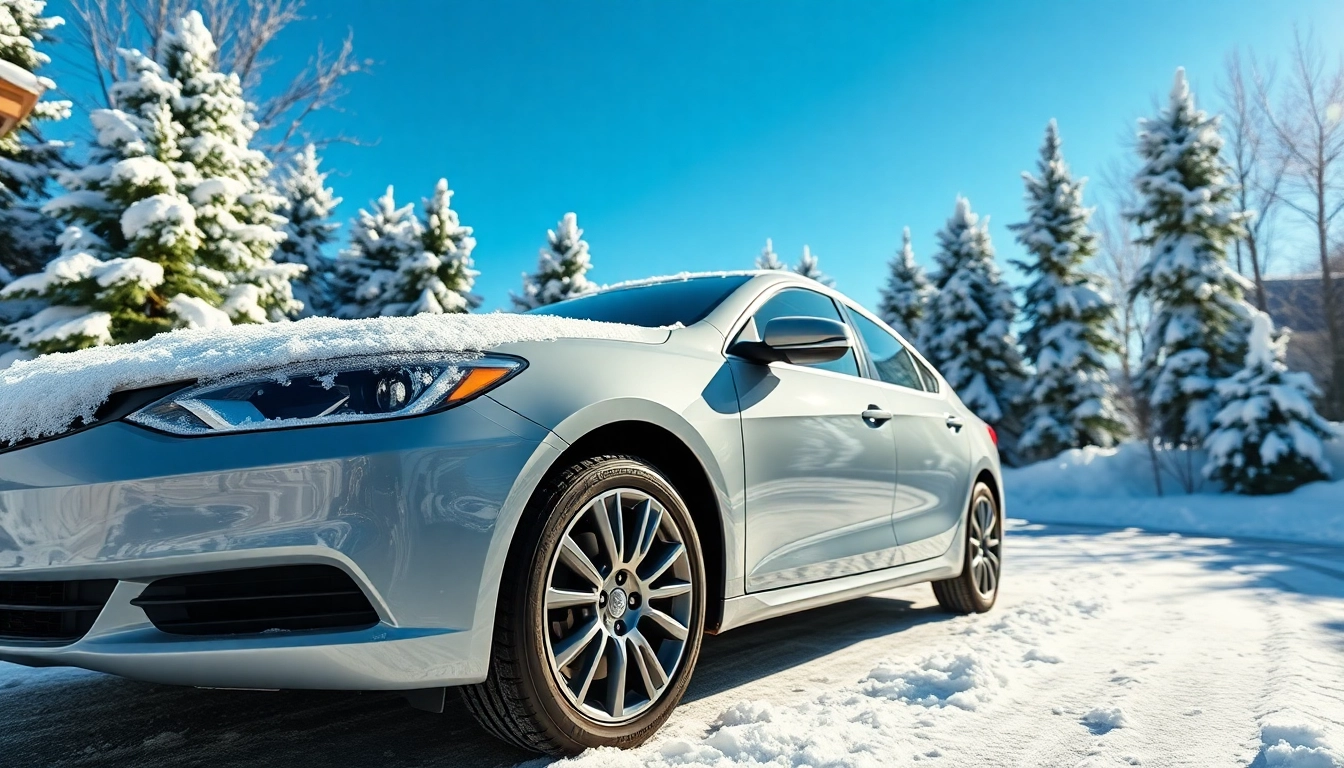 Showcasing winter car protection Chattanooga, a pristine vehicle gleams under bright winter sun.