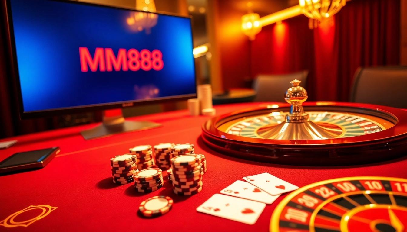 Experience thrilling moments at https://mm88.today/ with a luxurious casino gaming scene featuring poker and roulette.
