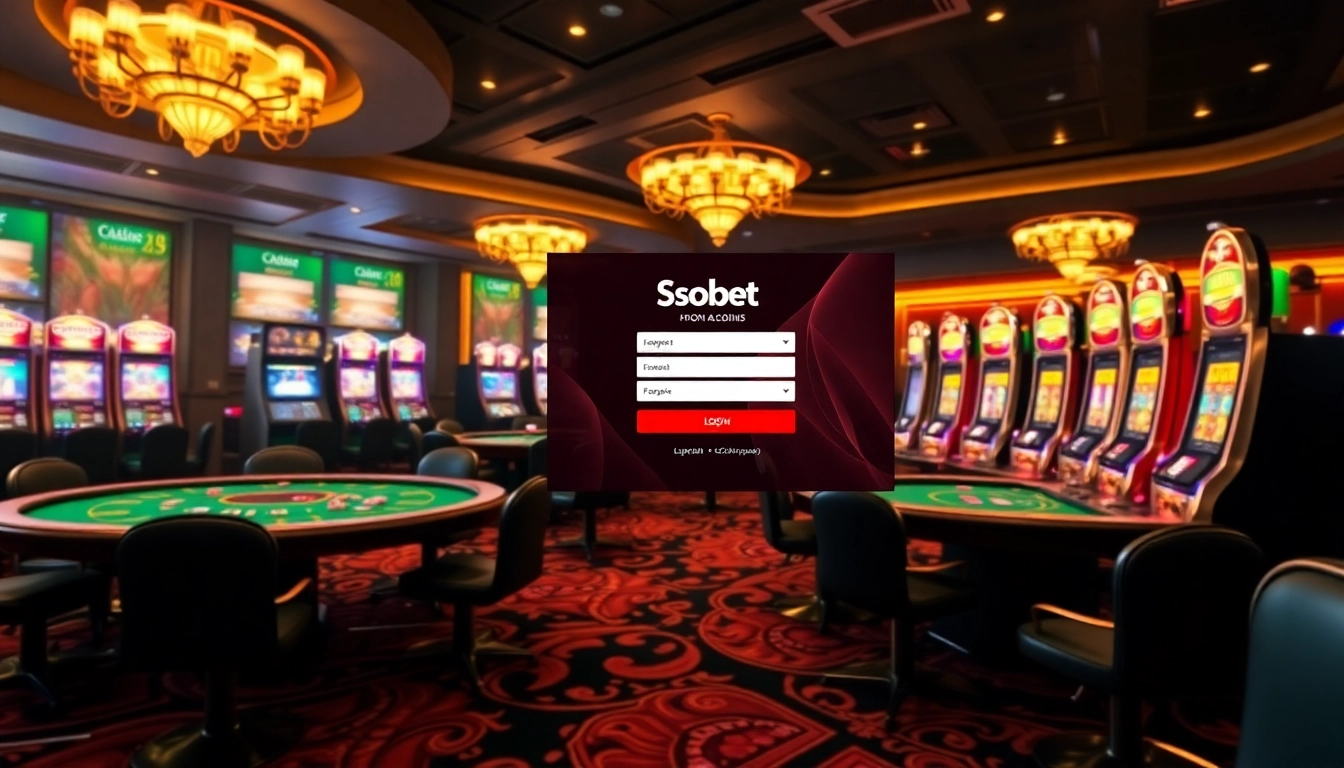 Login to sbobet with an online gambling interface showcasing luxury casino elements.