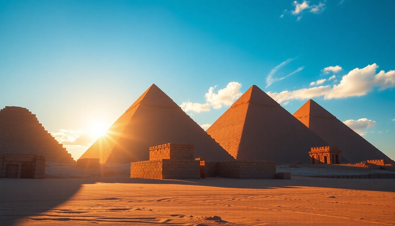 Visit magnificent piraminds bathed in morning light, showcasing the grandeur of ancient Egypt.
