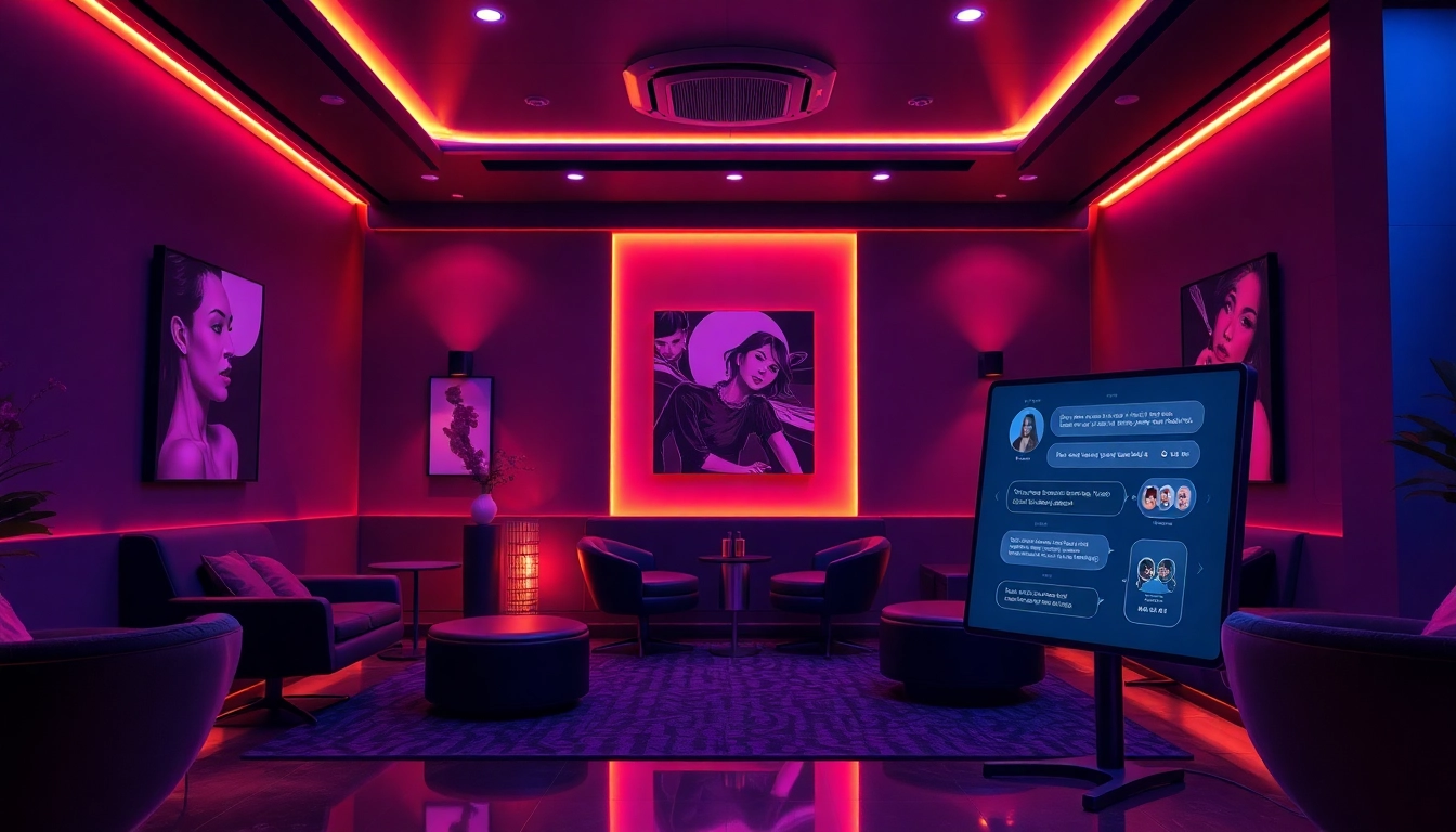 Engaging nsfw ai chatbot interface in a modern, ambient lounge setting.