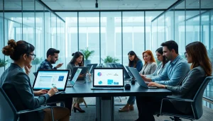 专业人员在现代化、协作式工作空间中使用 WPS Office。