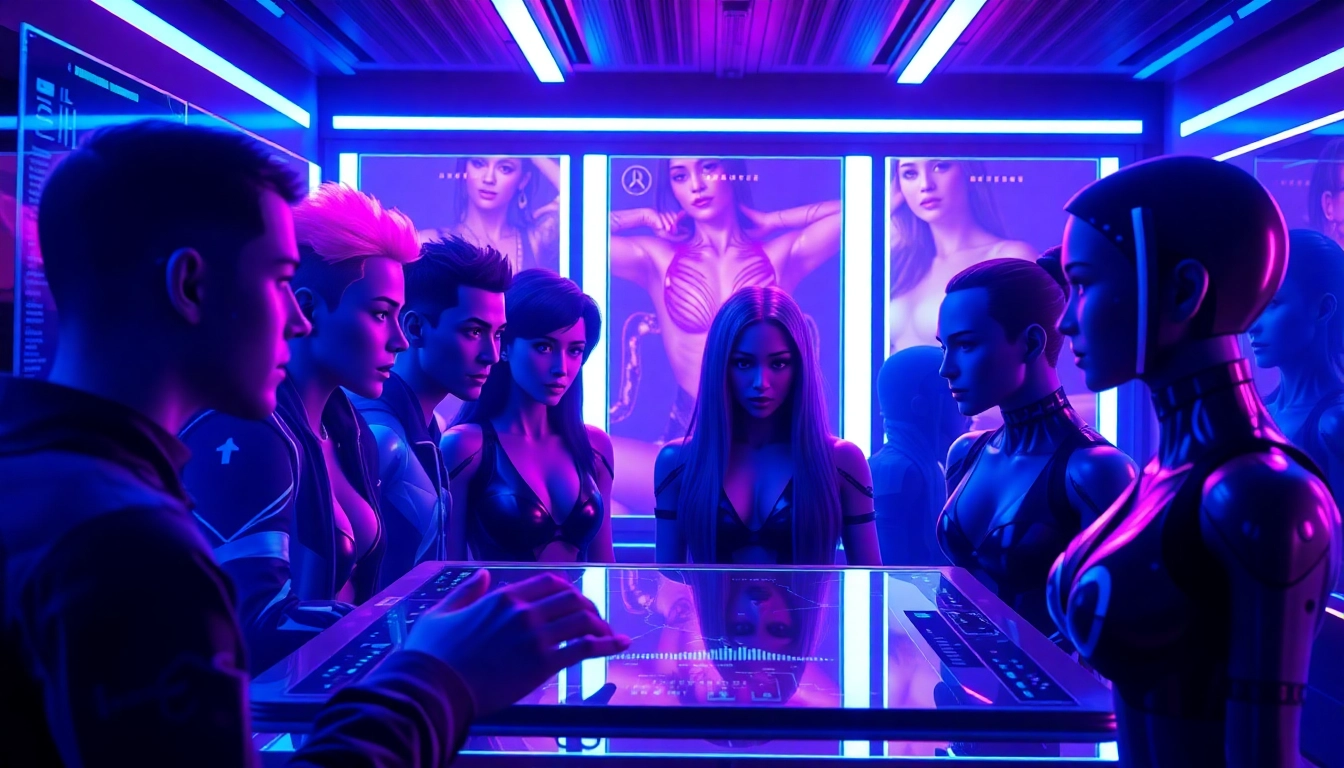 Engaging digital interaction scene with NSFW character AI avatars in a futuristic setting.