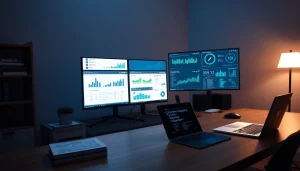 Modern workspace showcasing cybersecurity data analytics to emphasize infosec practices.