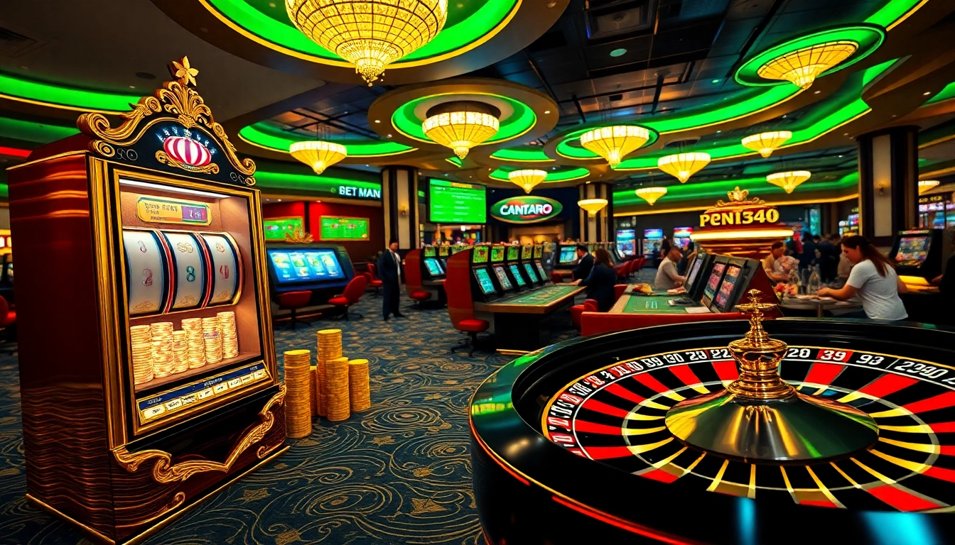 Exciting gaming atmosphere showcasing pen4d alternatif with a vibrant slot machine and poker chips.
